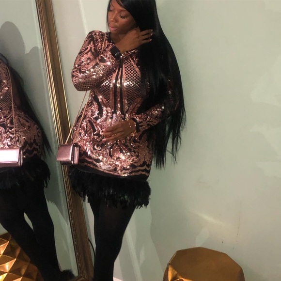 Rose gold open back party dress  if you can sew 🧵 I added the ostrich feathers - Picture 5 of 14